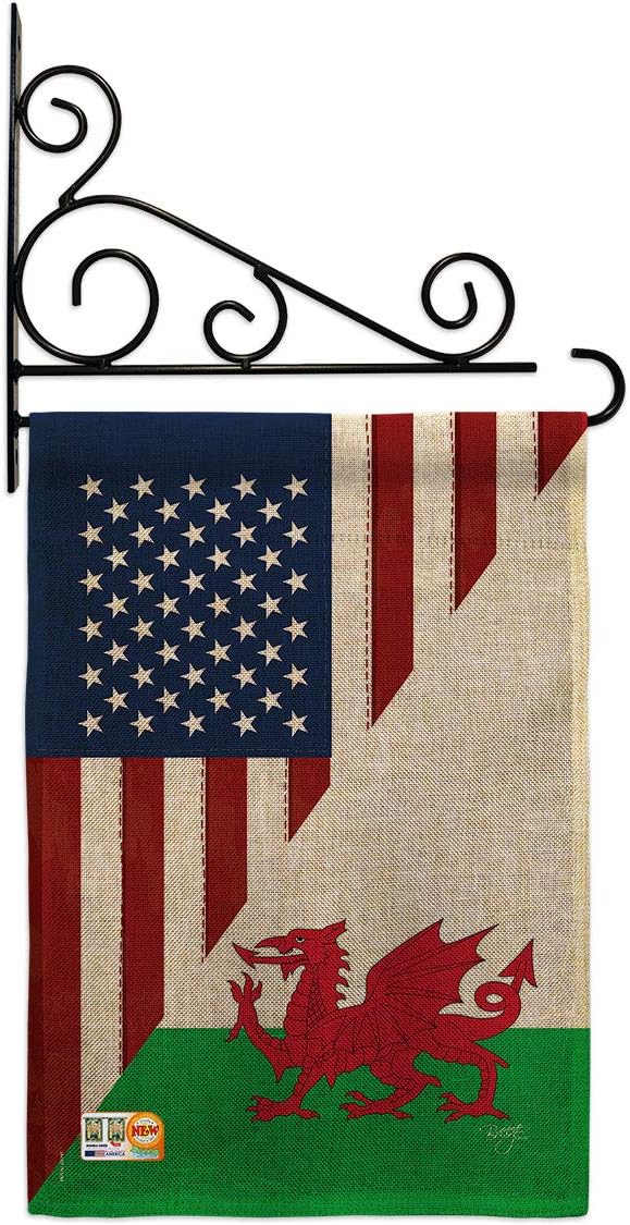 US Wales Friendship Burlap Garden Flag Set Wall Holder Regional USA American Alliance World Country Particular Area Small Decorative Gift Yard House Banner Double-Sided Made In 13 X 18.5