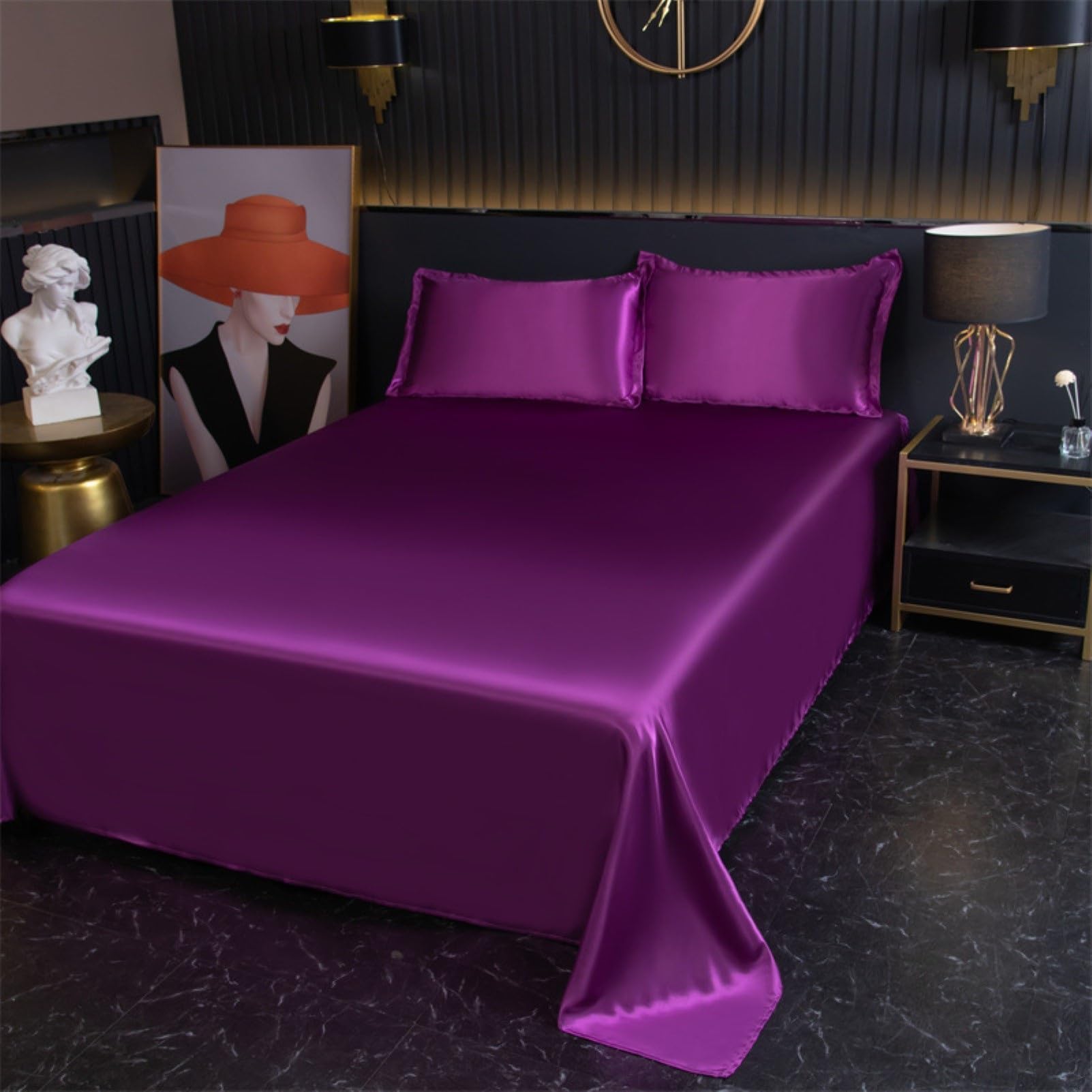 Dracqwn Vegan Silk Sheets King, Cool Bed Sheets King Sheets Set Queen & King, Advanced Breathable Silk Sheets Full, Silk Sheets King For Sensitive Skin(P,180 * 230cm+Pillowcase*2)