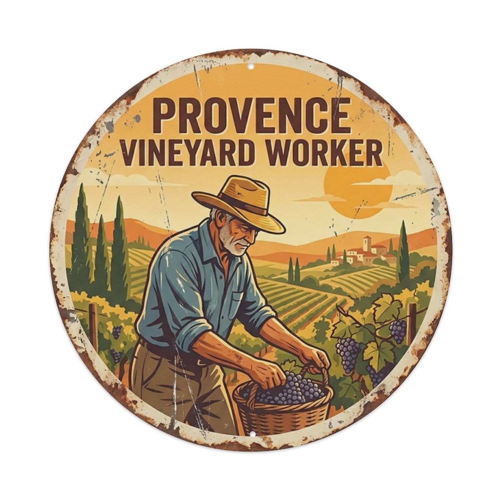 Vintage Travel Vineyard Worker Provence France Metal Tin Sign