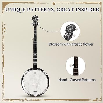 AKLOT 5-String Banjo Deluxe Set: 38-Inch Full-Size Banjo With Remo Head and Detachable Resonator, Open-Back or Closed-Back Playing, With Pickup, Tuner, Bag, Strap, Pick, Bridge, for All Adult Levels