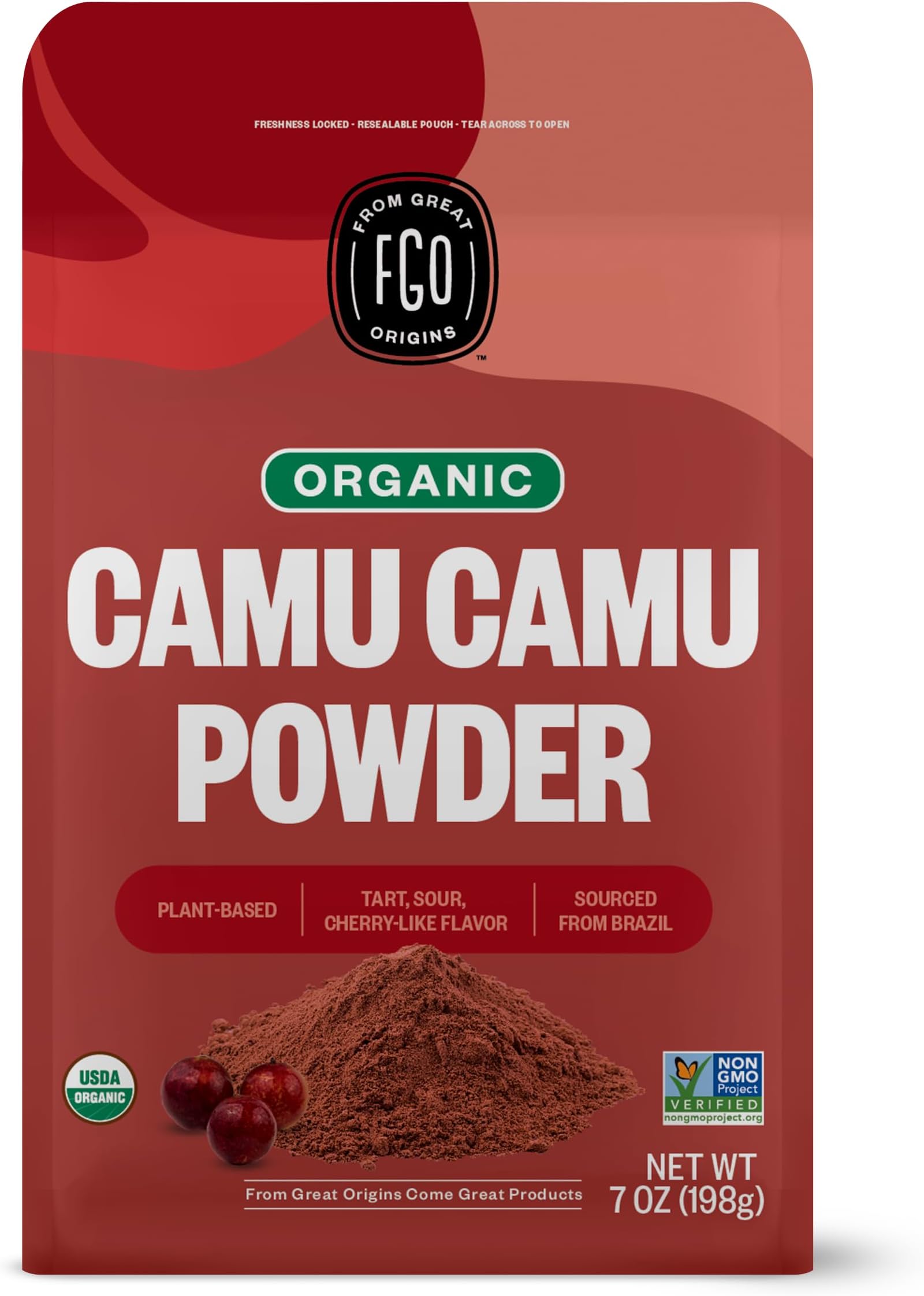 FGO Organic Freeze-Dried Camu Powder, From Brazil, 7oz, Packaging May Vary (Pack of 1)