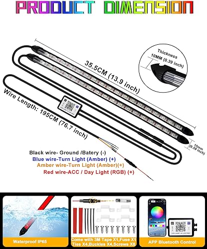 Miniatura 2 de Tira de luz LED RGB de 14 pulgadas, control por aplicación, multicolor, 14.0 in, arranque frío, blanco, dinámico, RGB ámbar, señal de giro DRL, tira