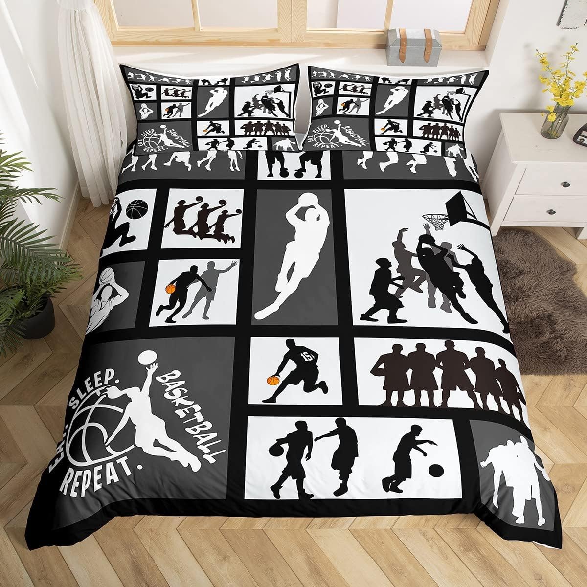 Funda Nordica Cama 105 Baloncesto Gris Edredon Cama 105 para Niñas Niños con Cremallera Suave cómodo Microfibra Fundas Nordicas 180x220 cm + 2 Fundas de Almohada 50x80 cm