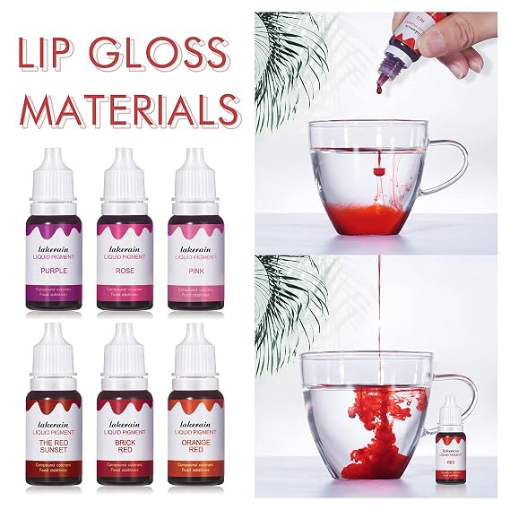 12 Colors Liquid Lip Gloss Pigment Set, DIY Lipstick Liquid Pigment for Set Making Lip Gloss, DIY Lip Cosmetic Dye, Edible Coloring Pure Plant for Gloss Base