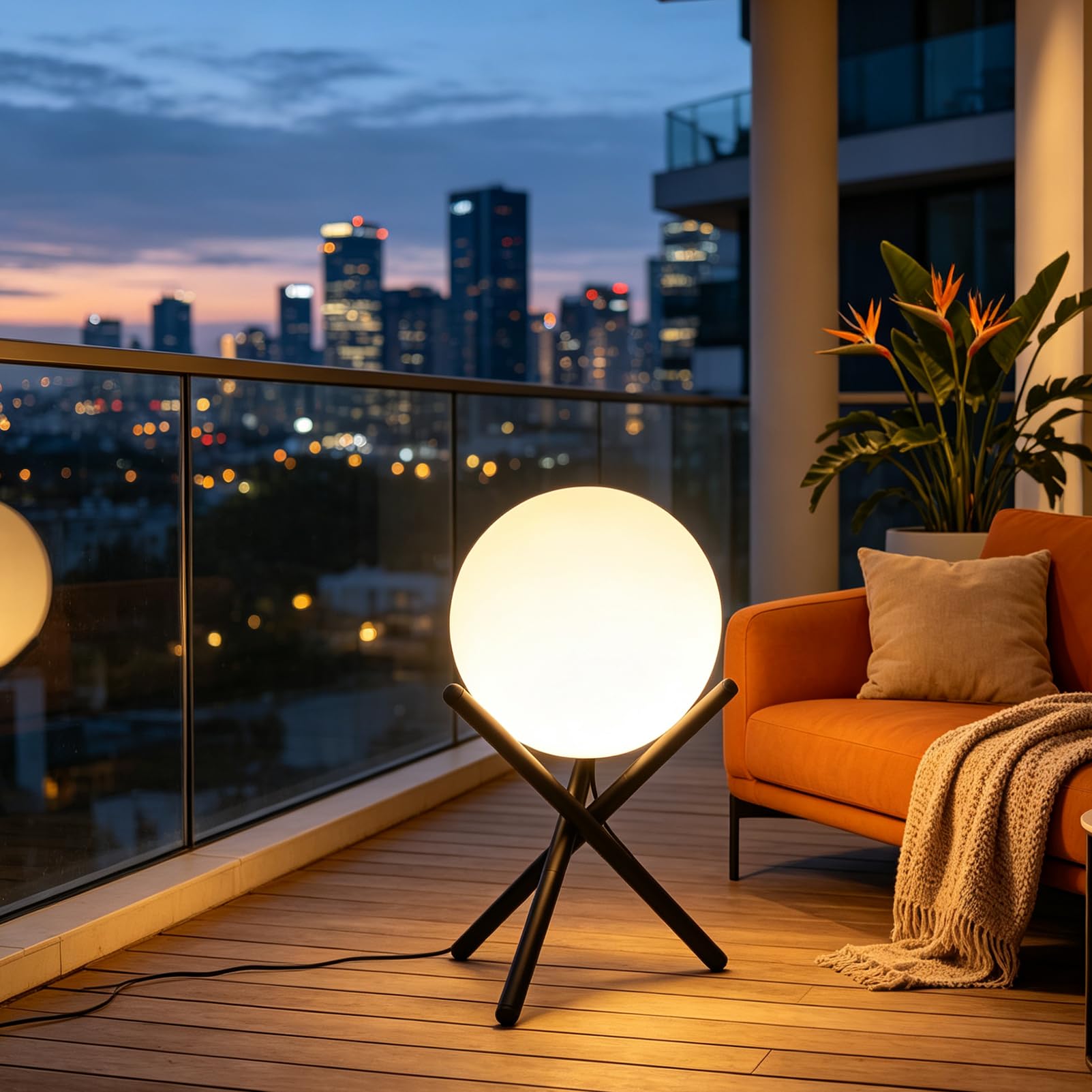 Lightdot 13.8-in Outdoor Globe Floor Lamp, 3000K Warm White LED Ball Lamp