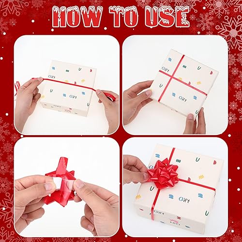 Miniatura 9 de Riceshoot 48 lazos de regalo autoadhesivos de Navidad con 8 rollos de cintas rizadoras de 3 pulgadas, lazos metálicos de Navidad para regalo de