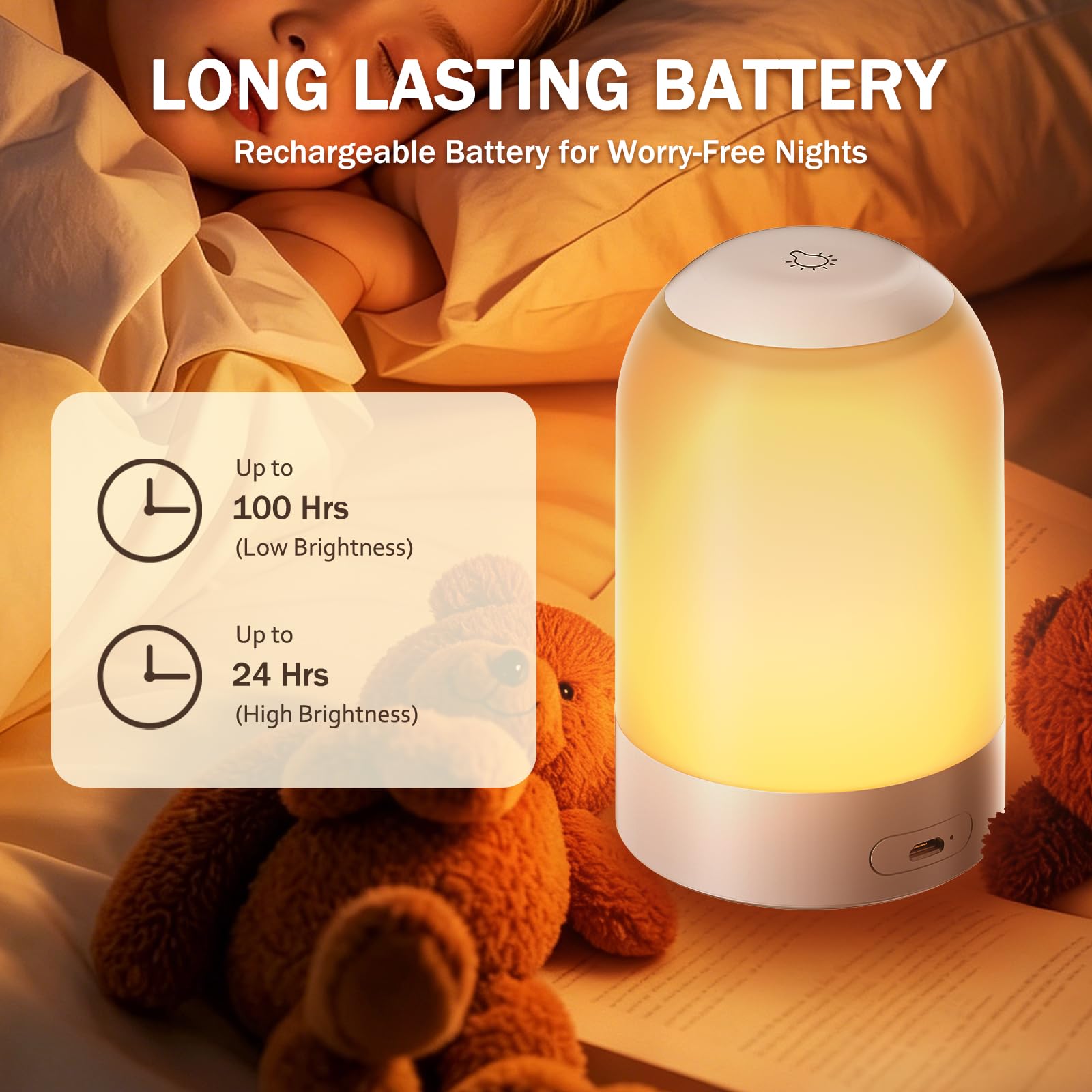 Lampada da comodino con funzione touch, luce notturna per bambini e adulti, luce uovo con timer, dimmerabile, piccola, senza fili, lampada da tavolo per comodino, camera da letto, cameretta dei