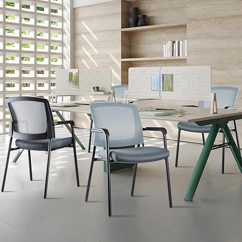 Miniatura 8 de CLATINA Silla de recepción de oficina, respaldo de malla apilable con soporte lumbar ergonómico y cojín de asiento grueso para sala de conferencias