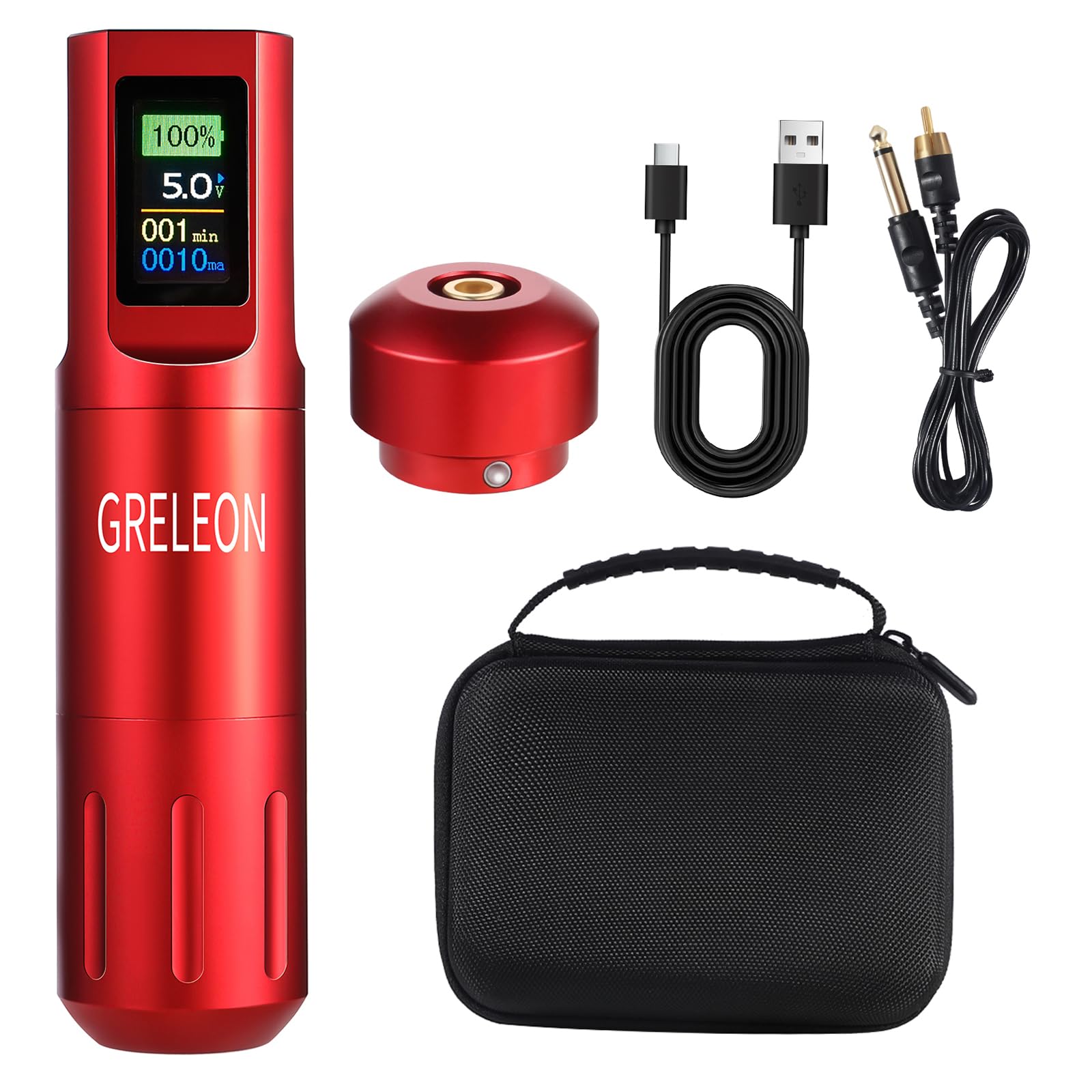 Cordless Tattoo Pen 1900mAH Batterie Tattoo Machine Cartridge Aluminum Alloy 5.0-12V Brushless Motor Stroke 4.0 Chronograph with RAC connector Color Red-image-37