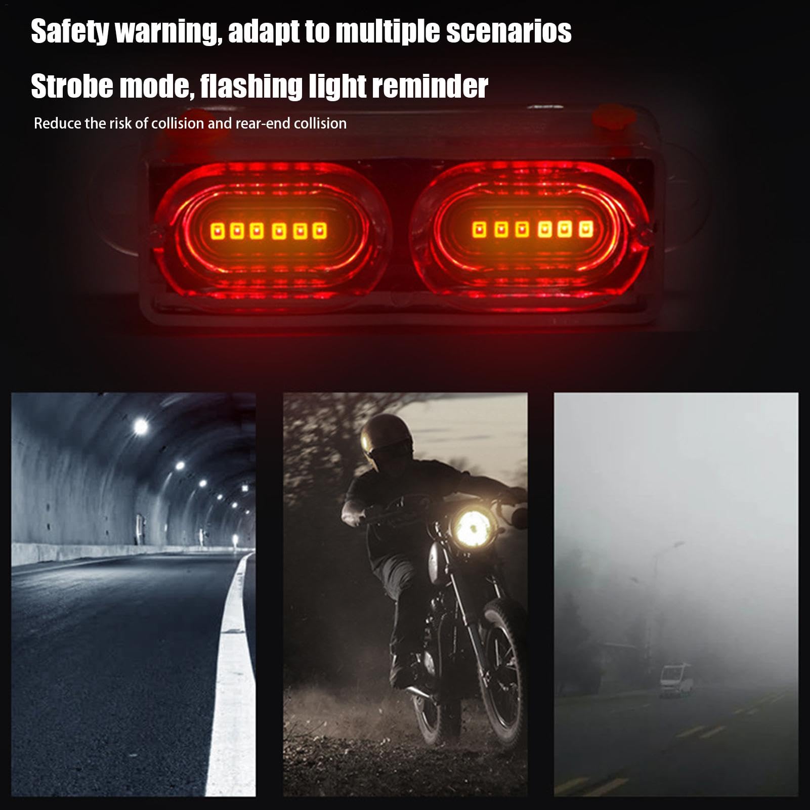 Lampe solaire pour moto, feu arrière rechargeable par USB | Lumière de nuit avec capteur de vibration intelligent pour les voyages, les trajets