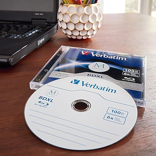 Miniatura 10 de Verbatim M DISC BDXL 100 GB 6X con superficie de marca en blanco Blu-Ray grabable Media  Paquete de 5 cajas de joyas, azul