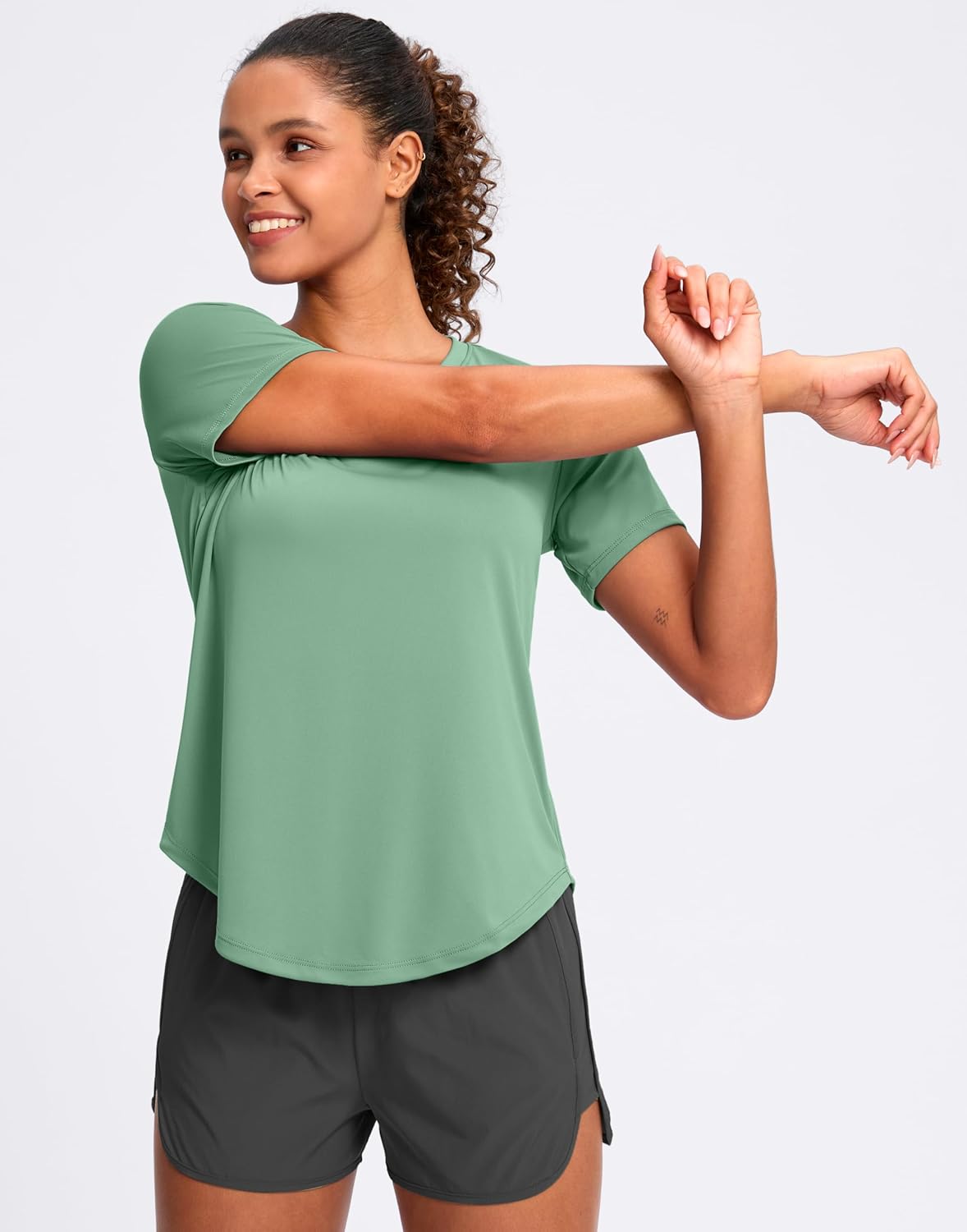 Womens Workout Shirts V-Neck Short Sleeve UPF 50+ Sun Shirt Moisture Wicking Dry Fit Top for Gym, Running, Athletic