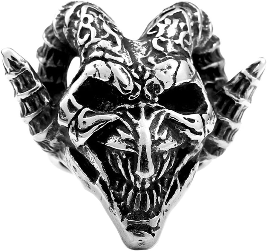 Mens Fashion Punk Jewelry Stainless Steel Rings Biker Evil Demon Skull Ring for Men (12)