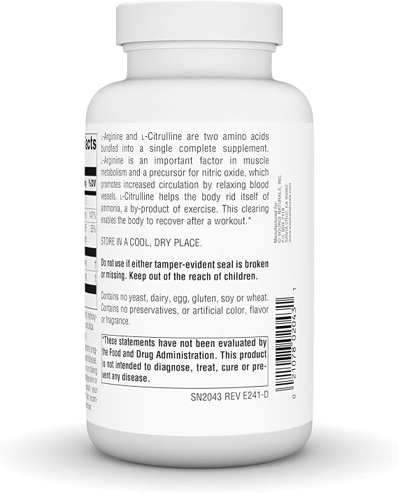 Source Naturals - L arginine L-citrulline complex supports 1000 mg of peak performance. 120 Tablets