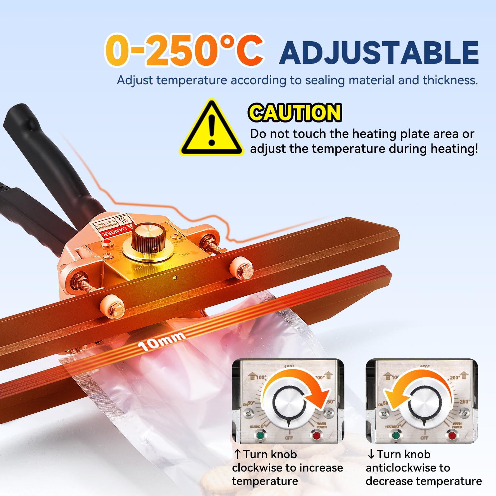 Hanchen 500mm Crimp-Heißsiegelgerät Tragbare Handheld Heißsiegelgerät 0~250℃ Folienschweißgerät Lebensmittelverpackungen Siegeln Bag Sealer für Aluminiumfolienbeutel, Kraftpapiertüten