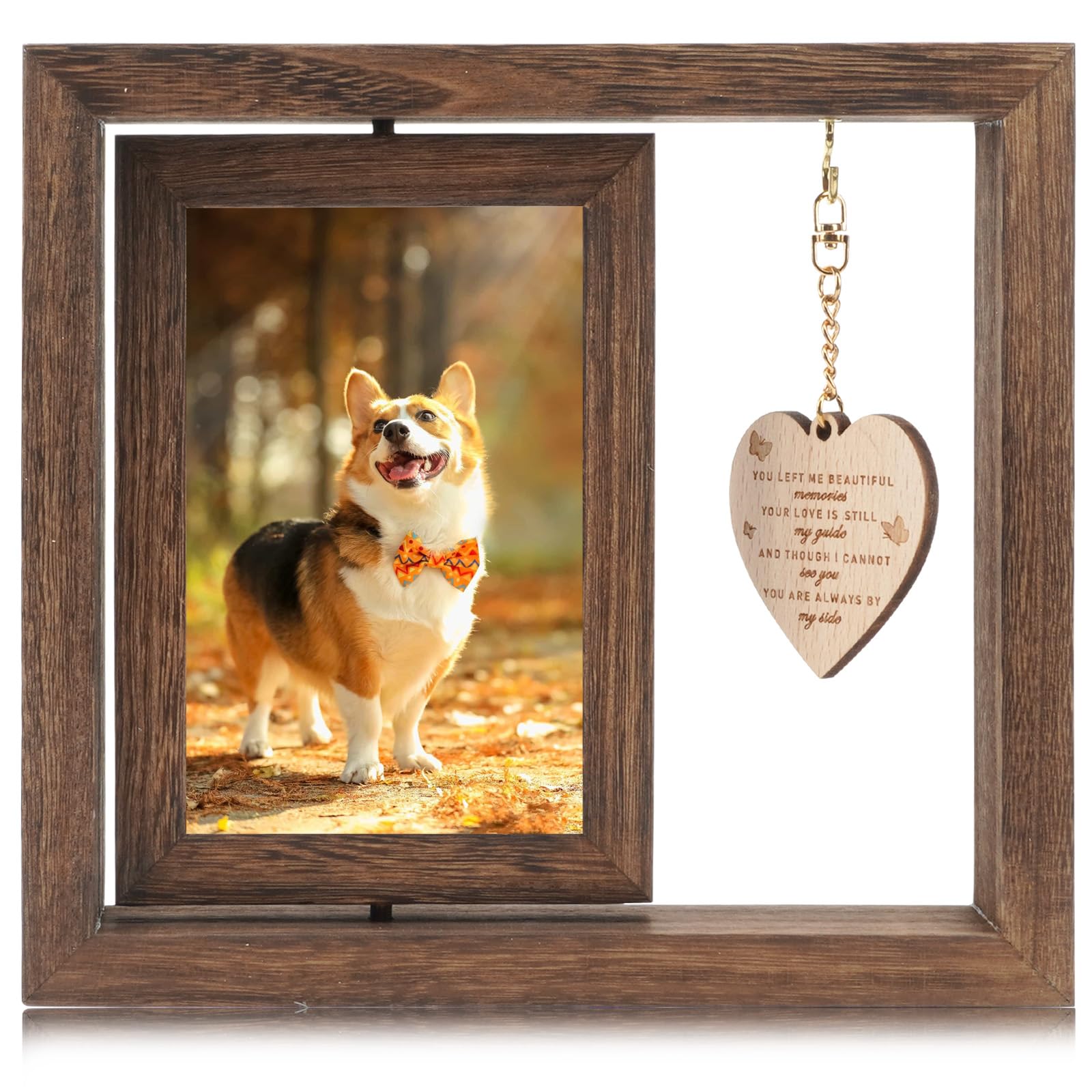 Merzio Memorial Gifts Photo Frame, 360 Rotating Wooden Picture Frame with Acrylic - Sympathy Remembrance Gifts for Women Men (Fits Two 6x4 Photos)