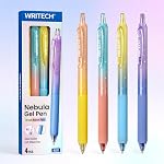 WRITECH Gel Pens Fine Point: 0.7mm Black Ink Retractable 6ct Smooth Writing with Aesthetic Gradient Color Barrel for Journaling Note Taking Silent Click No Smear Nebula Pen Set