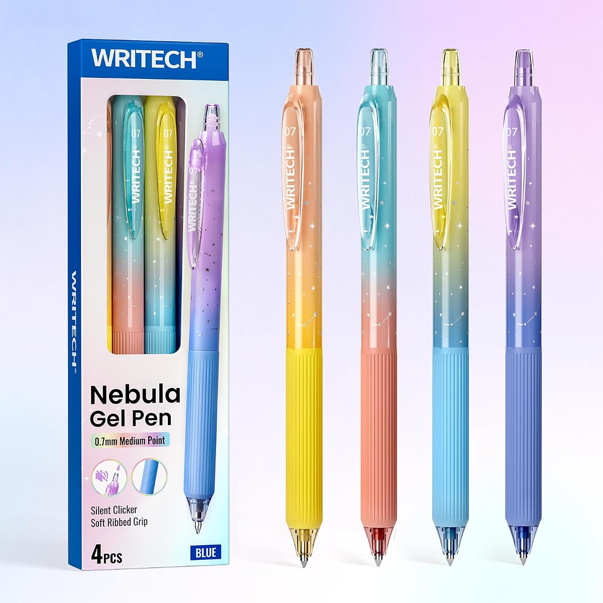 WRITECH Gel Pens Fine Tip Blue Ink 0.7mm Retractable 4K Smooth Writing with