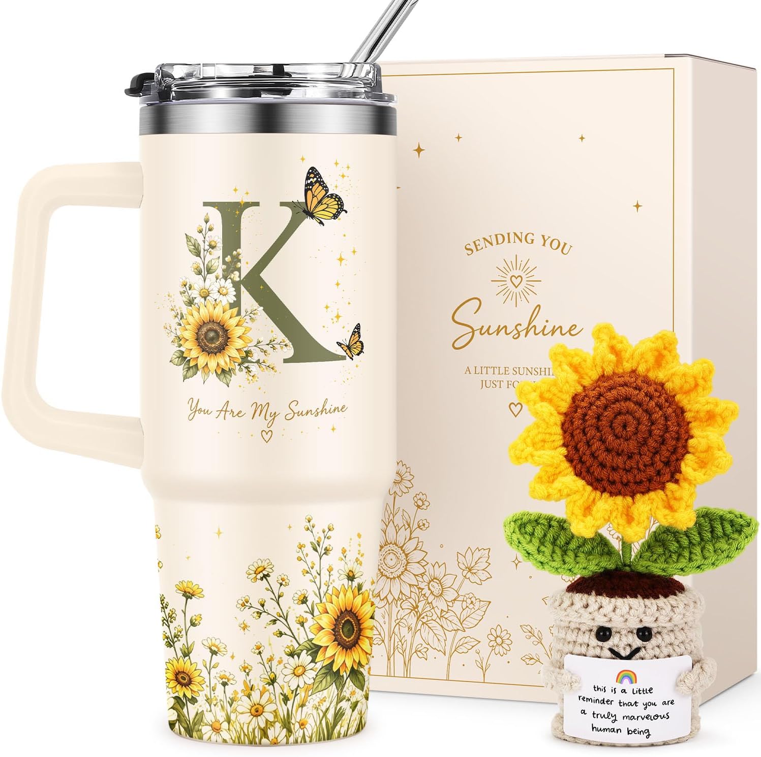 Personalized Gifts for Women, Sunflower Gift 30oz Tumbler & Crochet Flower