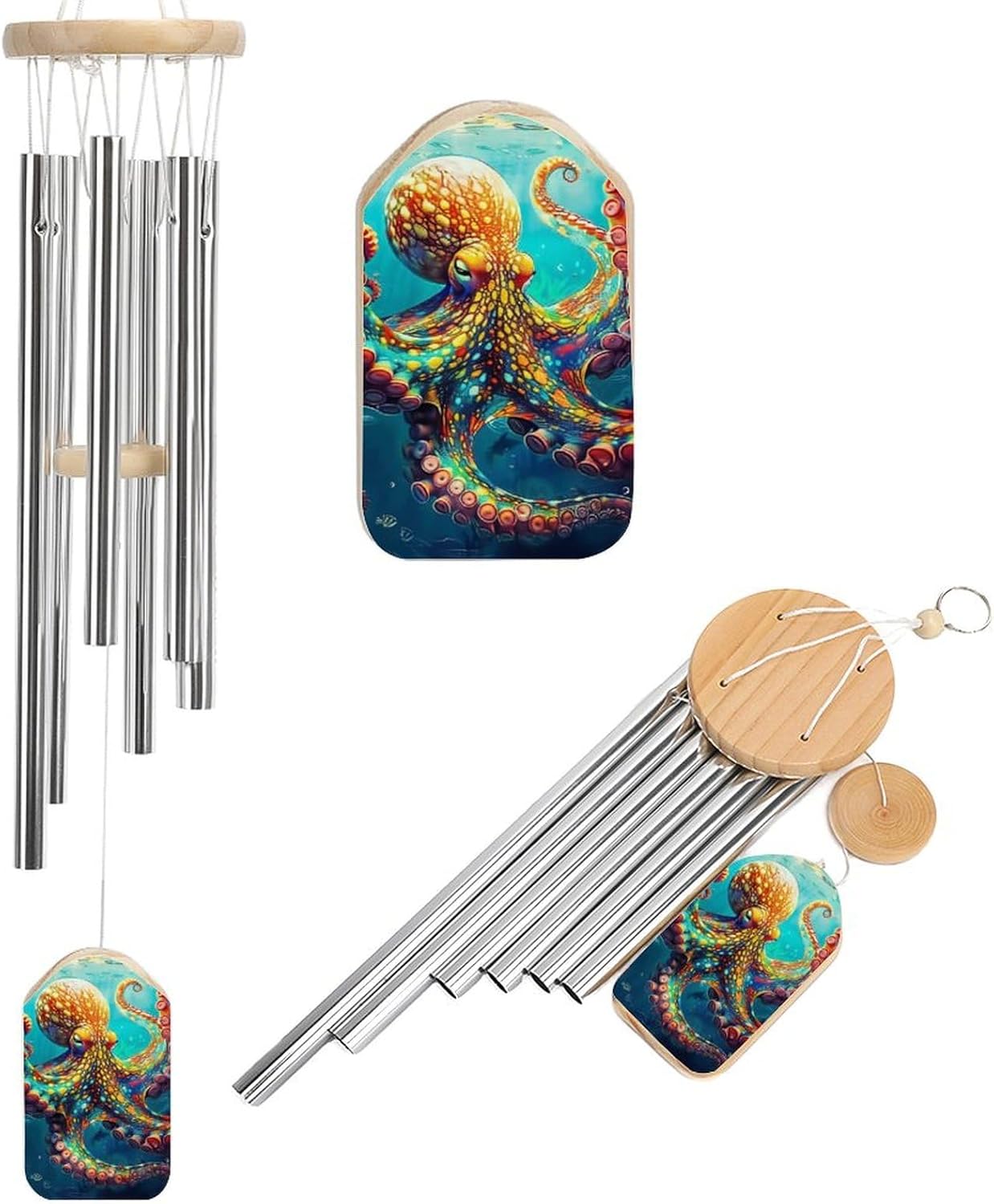 Ocean Octopus Wind Chimes for Outside with Relaxing Rich Sound, Memorial Wind Chimes Gifts for Mom,Great Gift for Your Own Patio, Porch, Garden, and Backyard