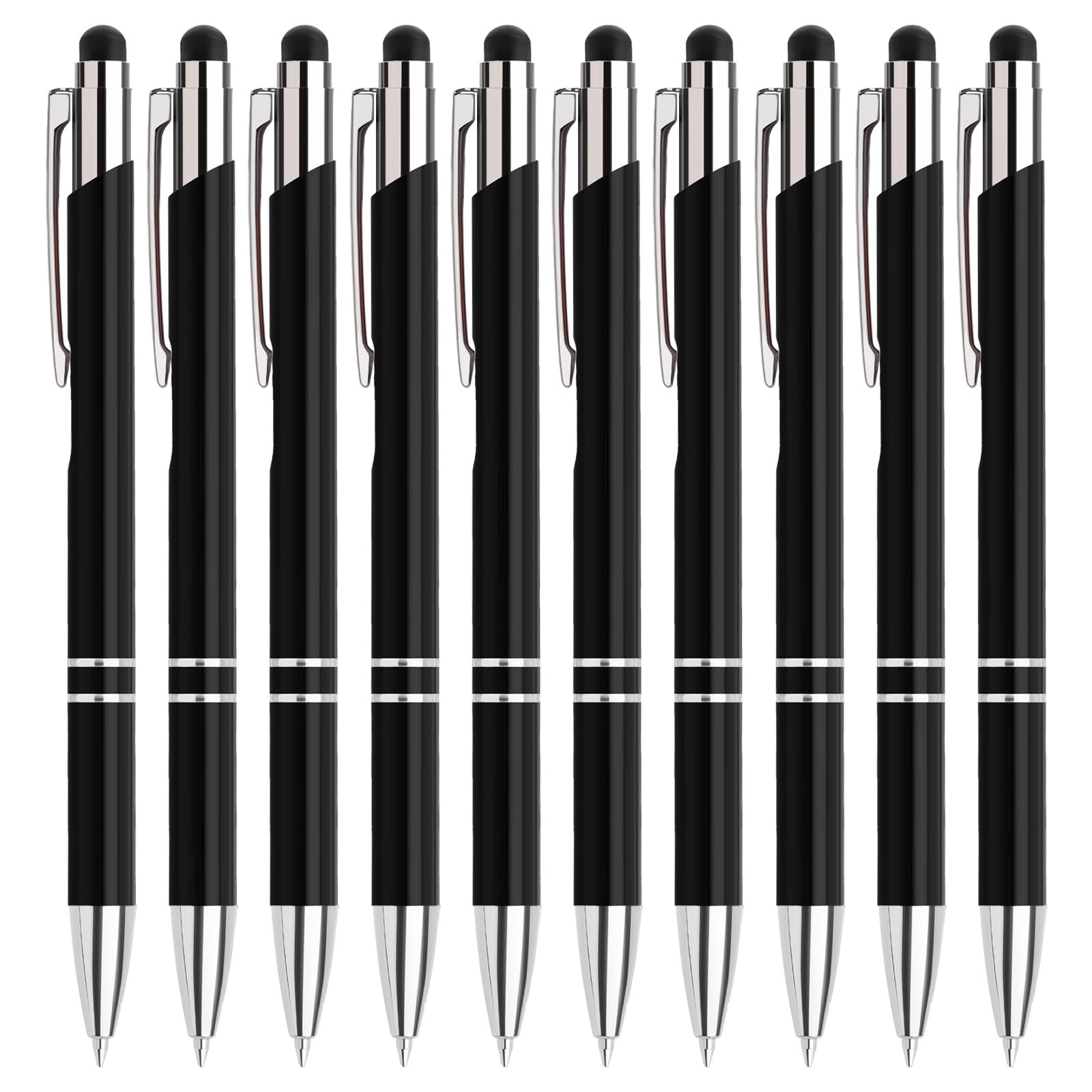 70 Stück Kugelschreiber, 0.7 mm, Blau, Touchscreen-tauglich, Druckknopf-Auslösung, Metall-Aluminium-Gehäuse, Büro-Schule-Schreibtisch (Blau-Schwarz)