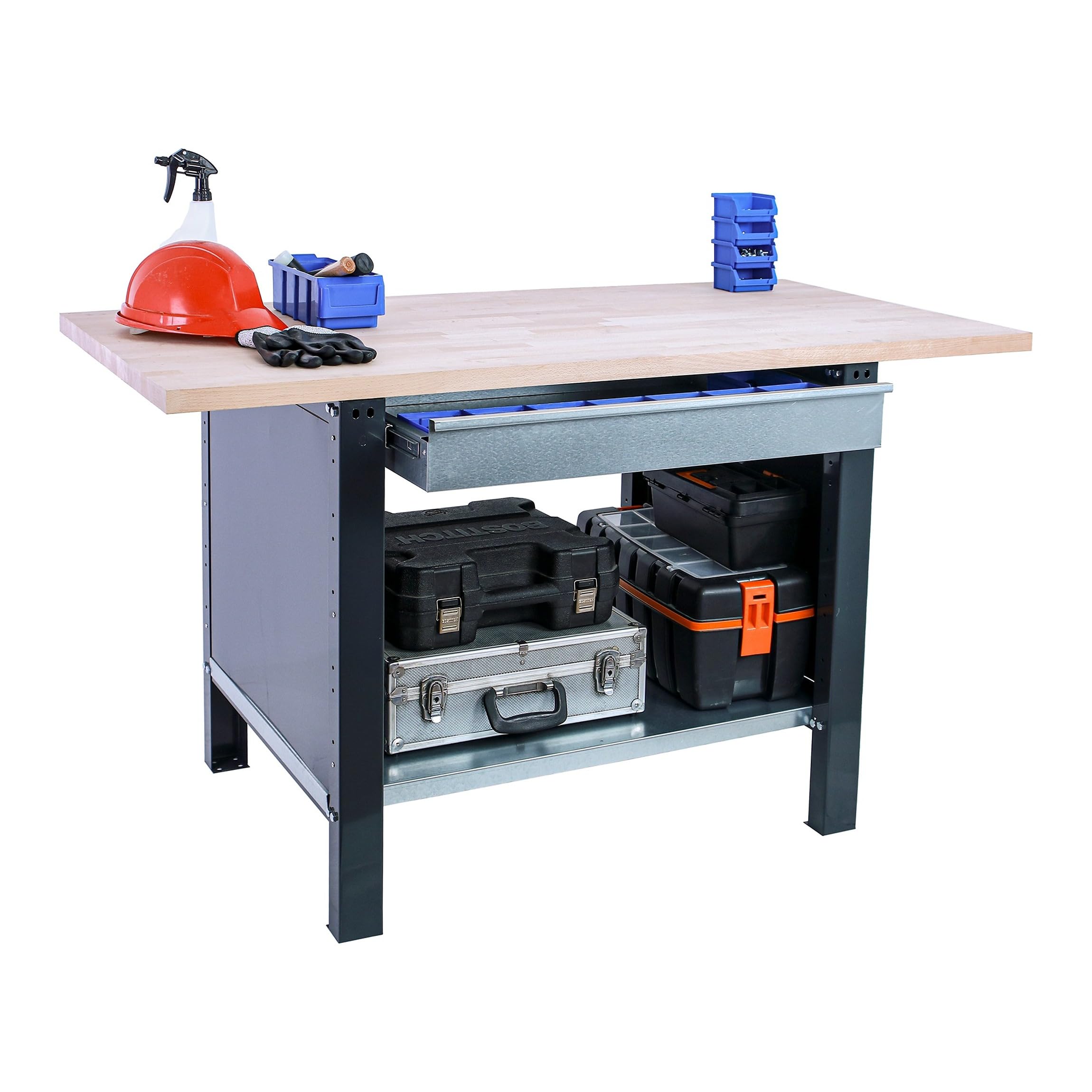 SimonRack Banco de Trabajo Taller, Capacidad Carga 1000 kg, 865x1800x750 mm, Mesa de Trabajo, 1 Cajón, Antracita/Haya - BT6 PRO | Tablero Madera Alistonada 32 mm, Capacidad Carga 1000 kg, Madera Haya, Antracita , Pintura anticorrosión