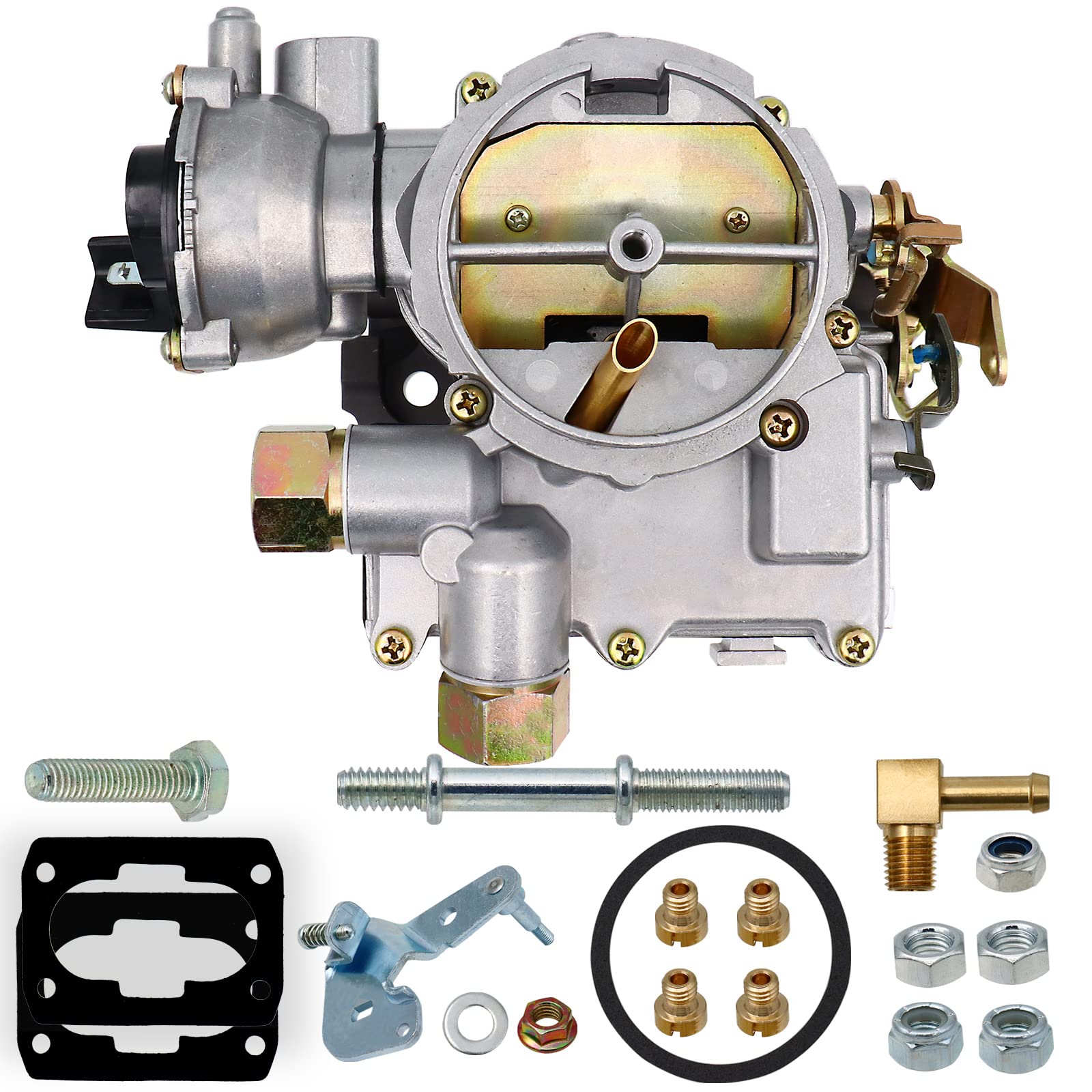 Carburador marino de 2 barriles para motores Mercruiser Rochester Mercarb 3.0L 2.5L 4.3L 4 CYL 5.0L 5.7L V8 con juntas de estrangulador eléctrico y chorros de enlace largo, reemplaza OEM