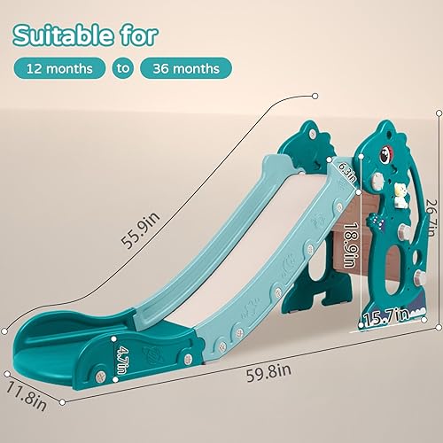 Miniatura 6 de Sephyroth Tobogán infantil para niños pequeños de 1 a 3 años, tobogán de plástico para interiores y exteriores, juego de escalada con aro de