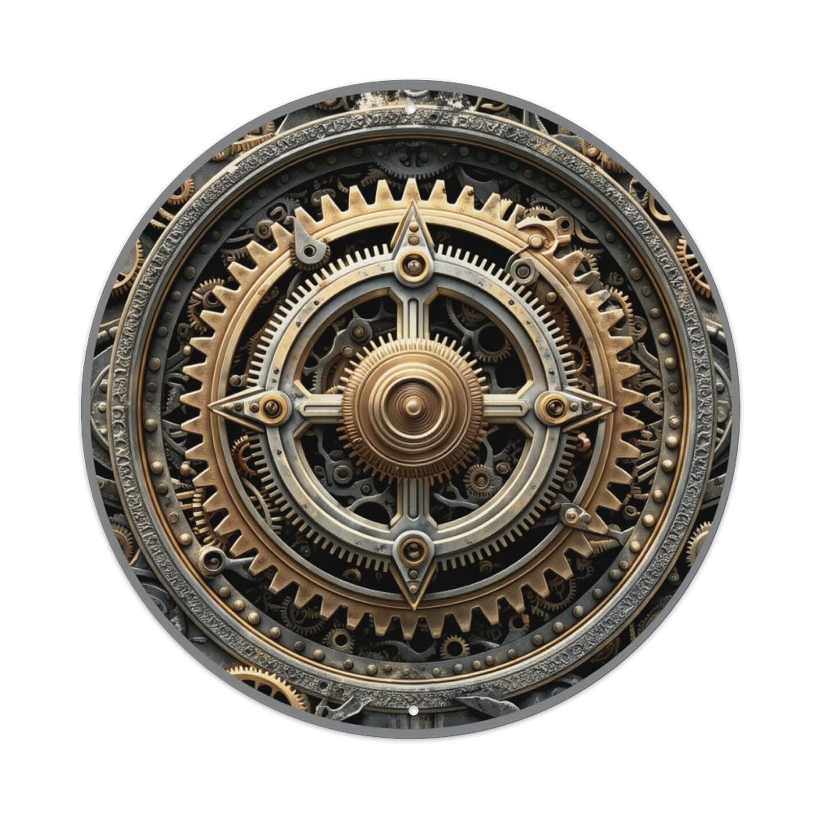 Steampunk Gear Mechanism Design Pattern Round Tin Sign Retro Metal Sign for Cafe Bar Pub Home Game Room Gym Club Wall Decoration Vintage Metal Poster 8x8 Inch