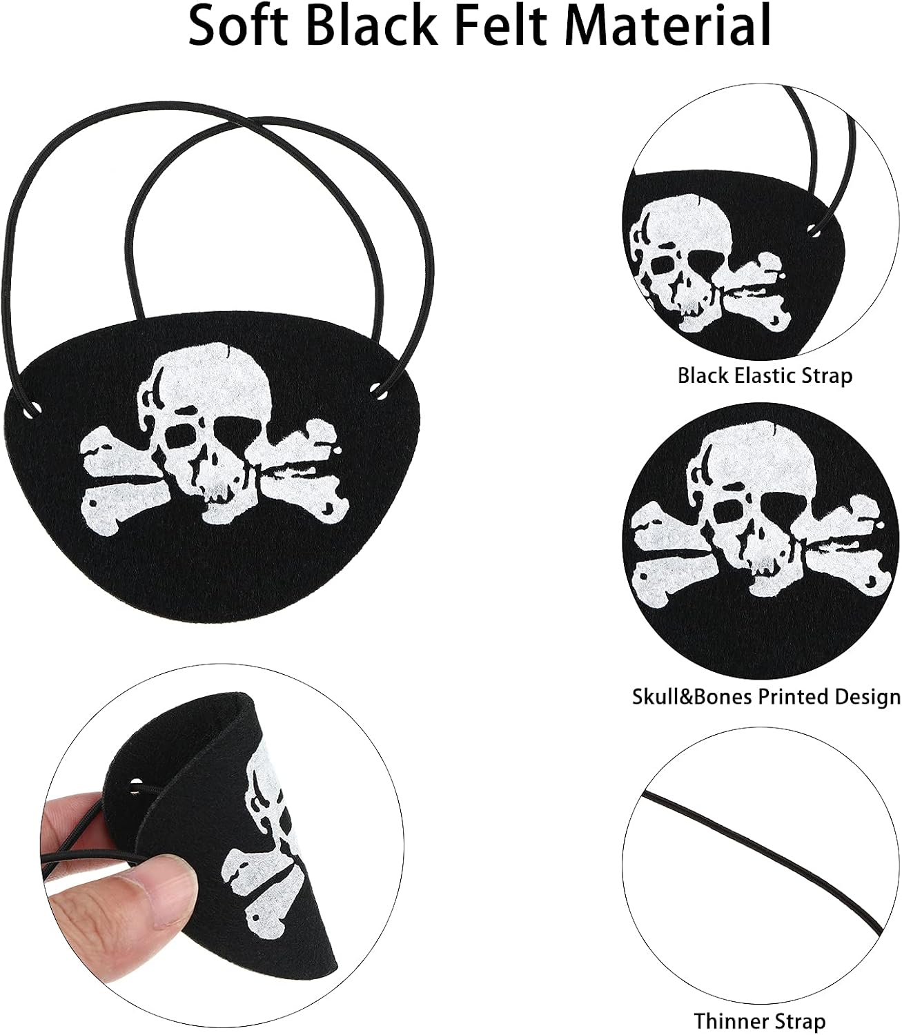 Zhanmai 48 Pieces Halloween Pirate Captain Eye Patches Black Felt Patches Cosplay Props One Eye Black Skull Eyepatch for Halloween Christmas Pirate Theme Party Favors