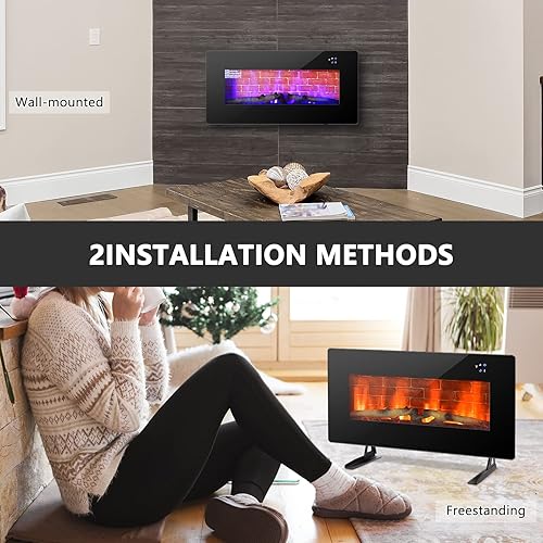 Miniatura 3 de SIMOE 7 Color Electric Fireplace, 36 Inches Wall Mounted and Freestanding Fireplace Heater with Remote, Adjustable Temperature 32℉ to 50 ℉, 8H