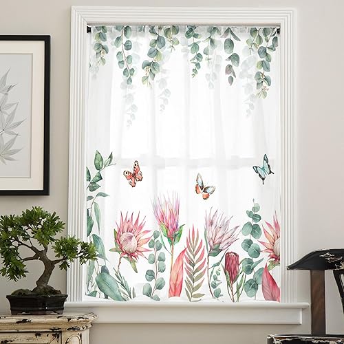Miniatura 10 de Elegant Butter-fly Window Curtains 72 Inches Long,Semi Sheer Rod Pocket Chiffon Curtains & Drapes Drapery Voile Draperies for Living