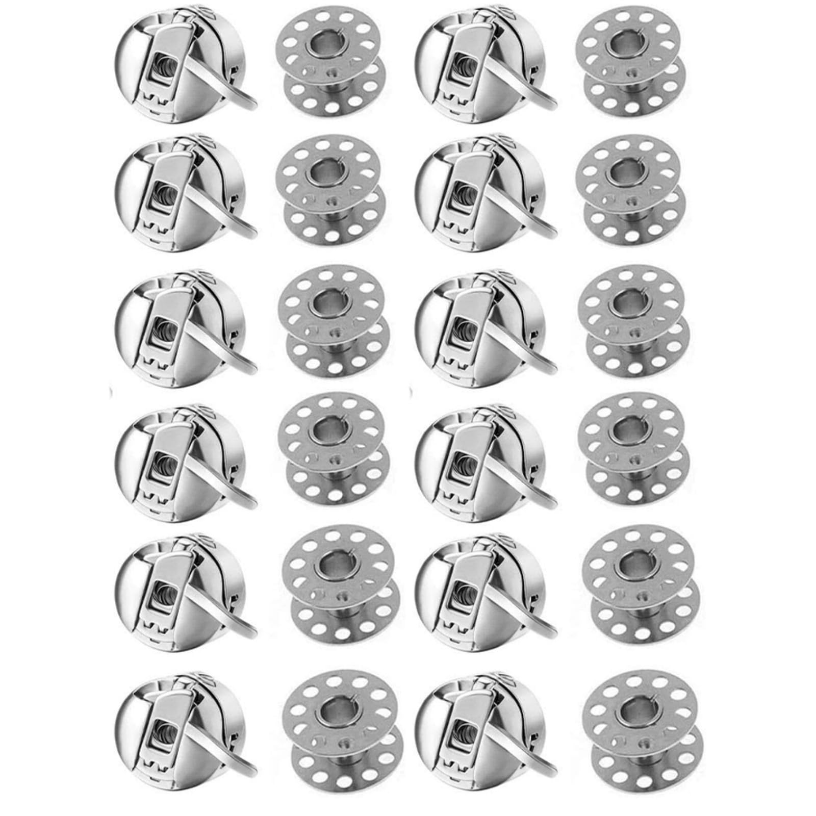 Kalttoy Of 24 Bobbins and Cases Sewing Accessories Craft Tool Steel Texture Metal Bobbin Cases for Household Sewing Machines Craft Tool