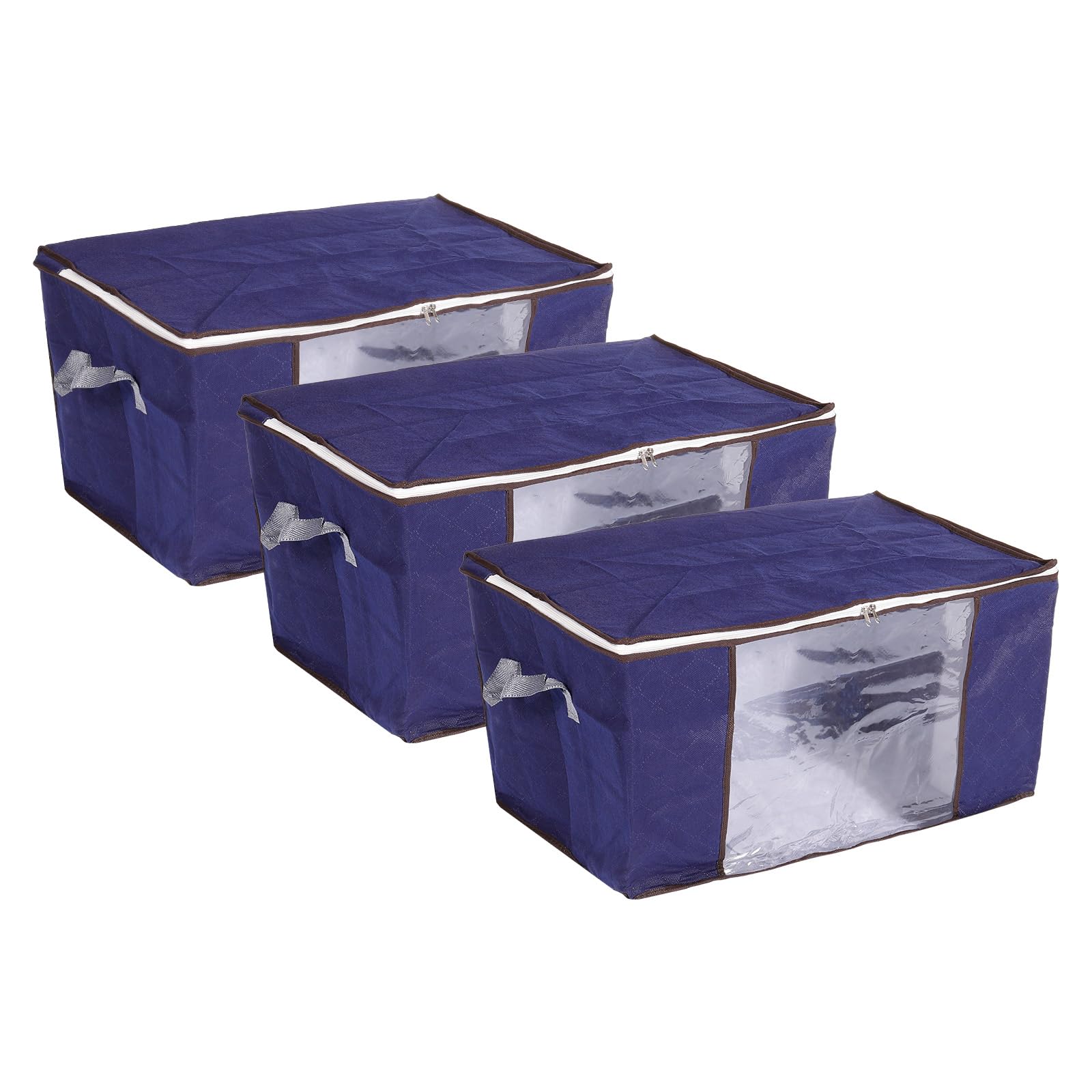 QUARKZMAN Vestiti Conservazione Borsa 3pz Pieghevole Conservazione Cestini per Vestiti Piumini Conservazione Borse con Rinforzato Maniglia Robusto Cerniera Armadio Organizzatore -Scuro Blu