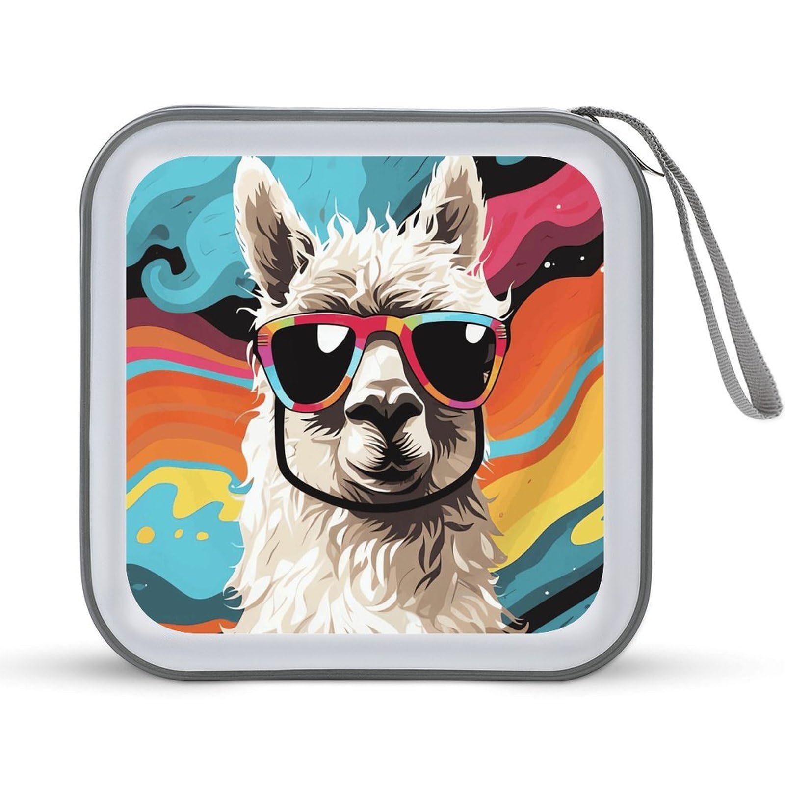 VstaDank Alpaca Wearing Sunglasses DVD Case With Zipper Portable CD Case Hardshell DVD VCD Binder Storage Box EVA Protective Blu-ray Wallet 40 Capacity CD Wallet Movie Music Media Disc Wallets