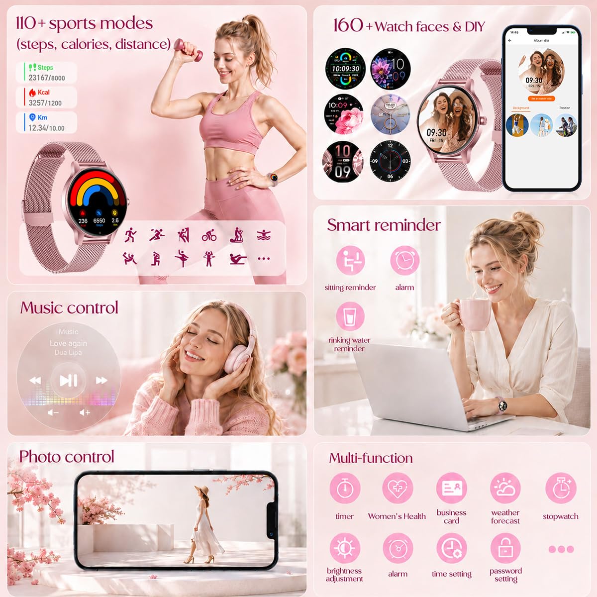 Reloj Inteligente Mujer Smartwatch con Llamada：1.27" TFT Smart Watch 280mAh Bluetooth IP68 Impermeable con Frecuencia Cardíaca SpO2 Sangre Presión Arterial Monitor Sueño 110+Deportivo para Android iOS