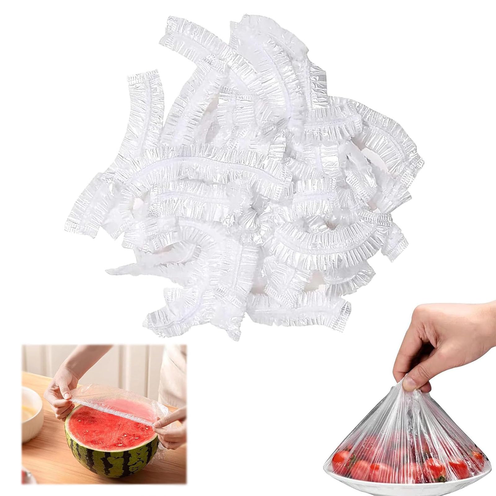 300 Pcs Food Covers Plastic Stretch, Reusable Plastic Food Cover Universal Elastic Stretch Bowl Covers, Suitable for Food Fruit Vegetable Meat Canned Preservation (Transparent)