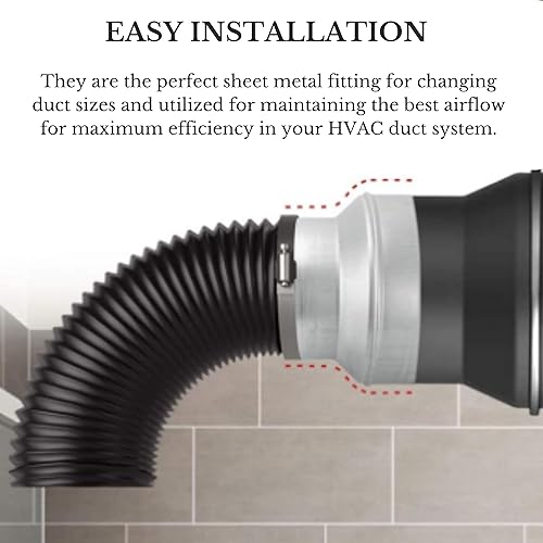 Miniatura 4 de Conector de conducto de chapa galvanizada de una sola pared de 7 "x 4" reductor y aumentador de conductos para flujo de aire, calefacción,