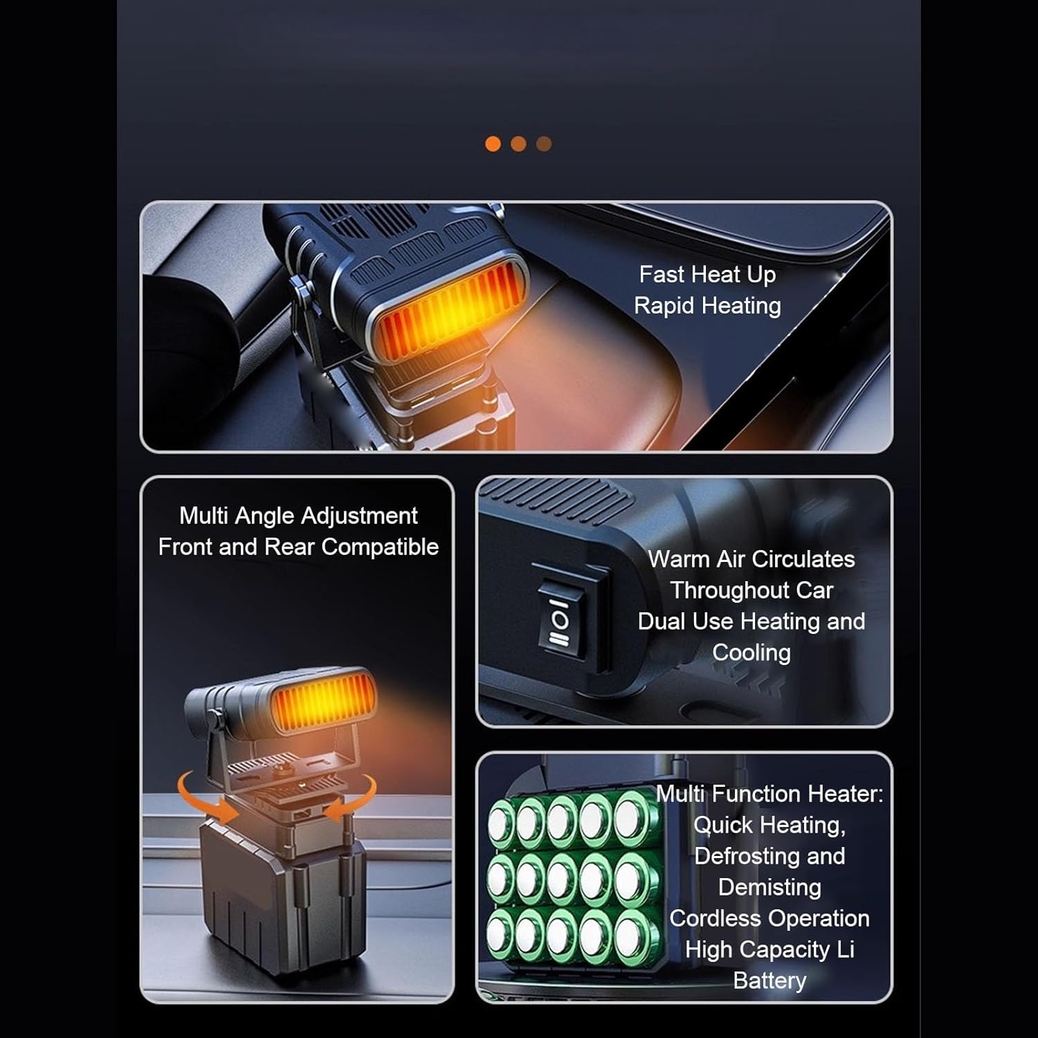 GOWENIC Car Heater, 170W Fast Car Heater with Hand Warming and Space Heating, Battery Powered, Portable Windshield Defogger for Vehicle Indoor