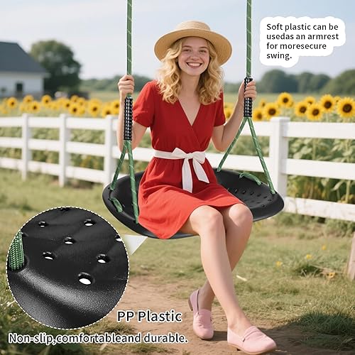 Miniatura 2 de Columpio de árbol resistente, asiento de columpio para exteriores de 550 libras de capacidad para adultos y niños, altura ajustable con cuerdas,