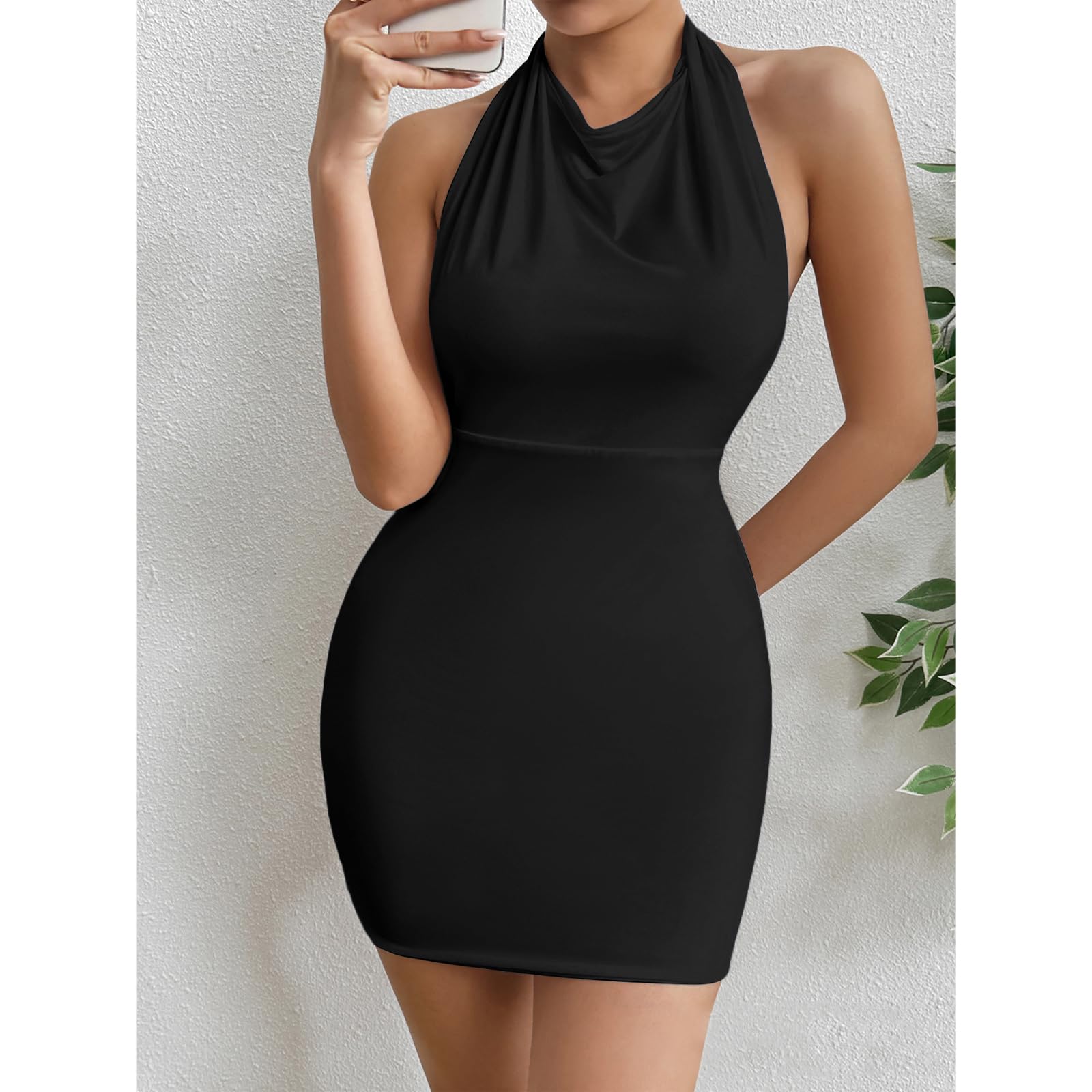 Vestito Sexy Donna Nero Mini Abito Senza Maniche Vestito Senza Spalline Elegante Schiena Scoperta Corto Tubino Abito da Sera Aderente Estivo Bodycon Abitos per Cocktail Discoteca Party Club Festa