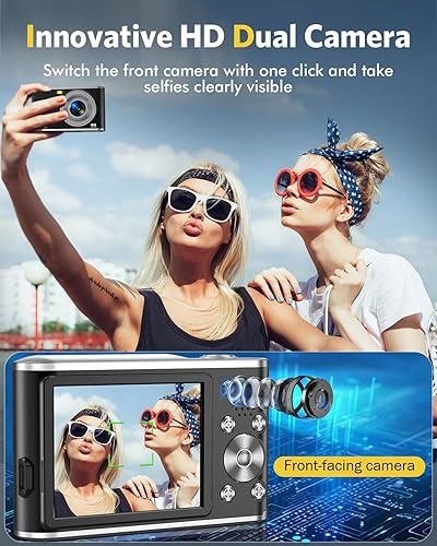 Miniatura 2 de Cámara digital, enfoque automático FHD 4K, cámara de vlogging con doble cámara de 48 MP 16X zoom digital para niños, cámara compacta con tarjeta de