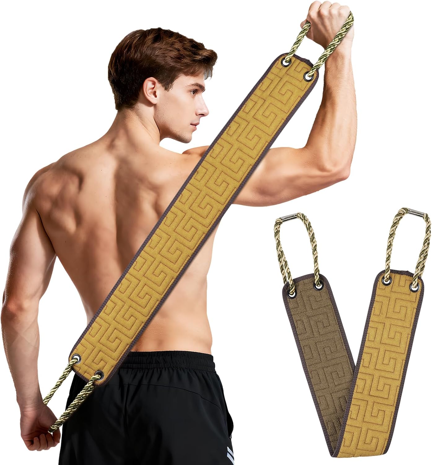 Beugo Złuszczająca myjka do pleców pod prysznic, 71 cm miękka myjka do kąpieli pod prysznic z uchwytami złuszczająca myjka peeling ciała narzędzie do głębokiego szorowania ciała dla mężczyzn i kobiet