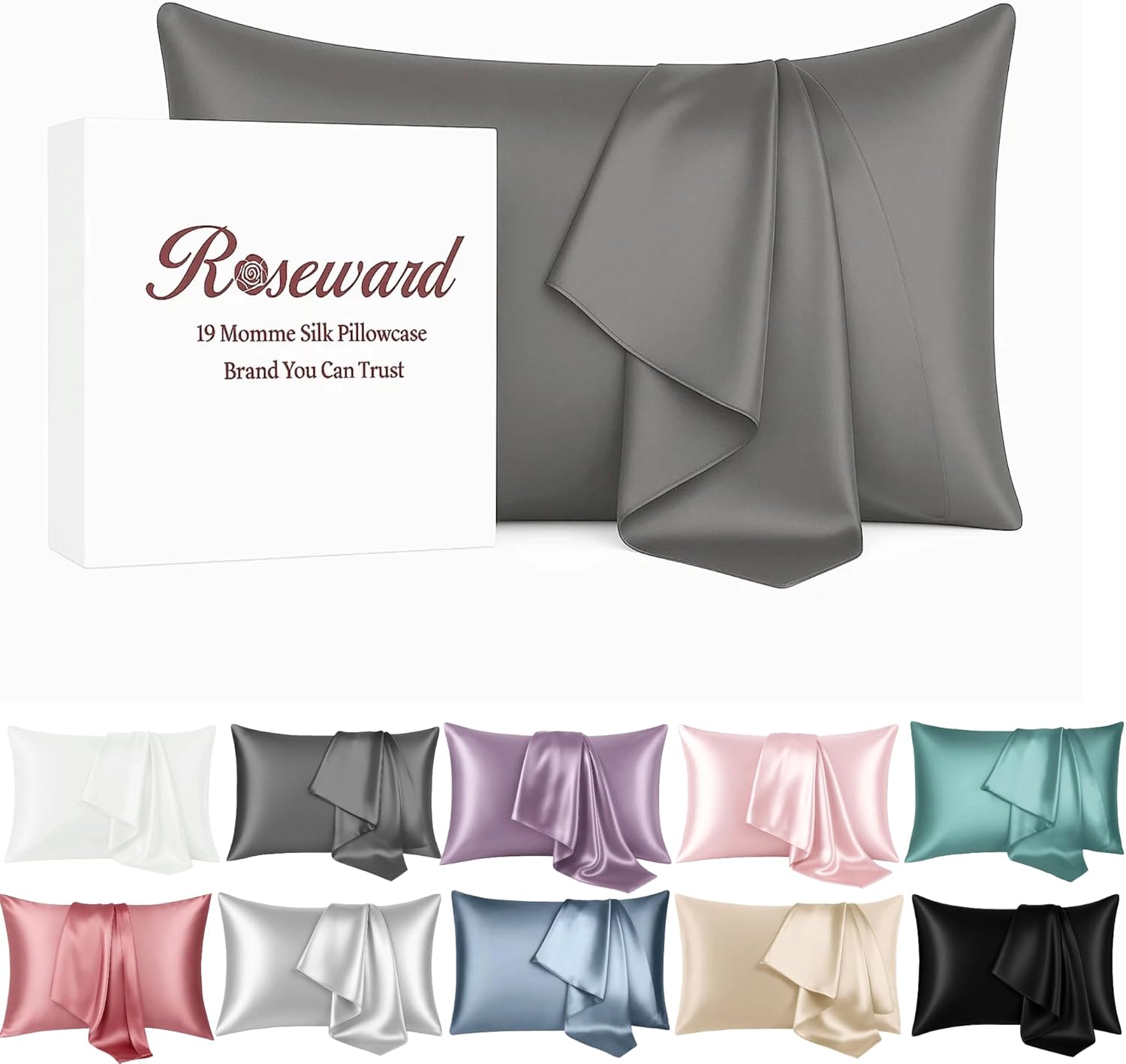 100% Silk Pillow Cases for Hair and face-Pure Silk Pillowcase with Zipper Made in USA-Cooling Pillow Cover, 19 Momme Mulberry Silk, Washable, Anti Wrinkle, Anti Acne (Slate Grey, Standard 20''x26'')