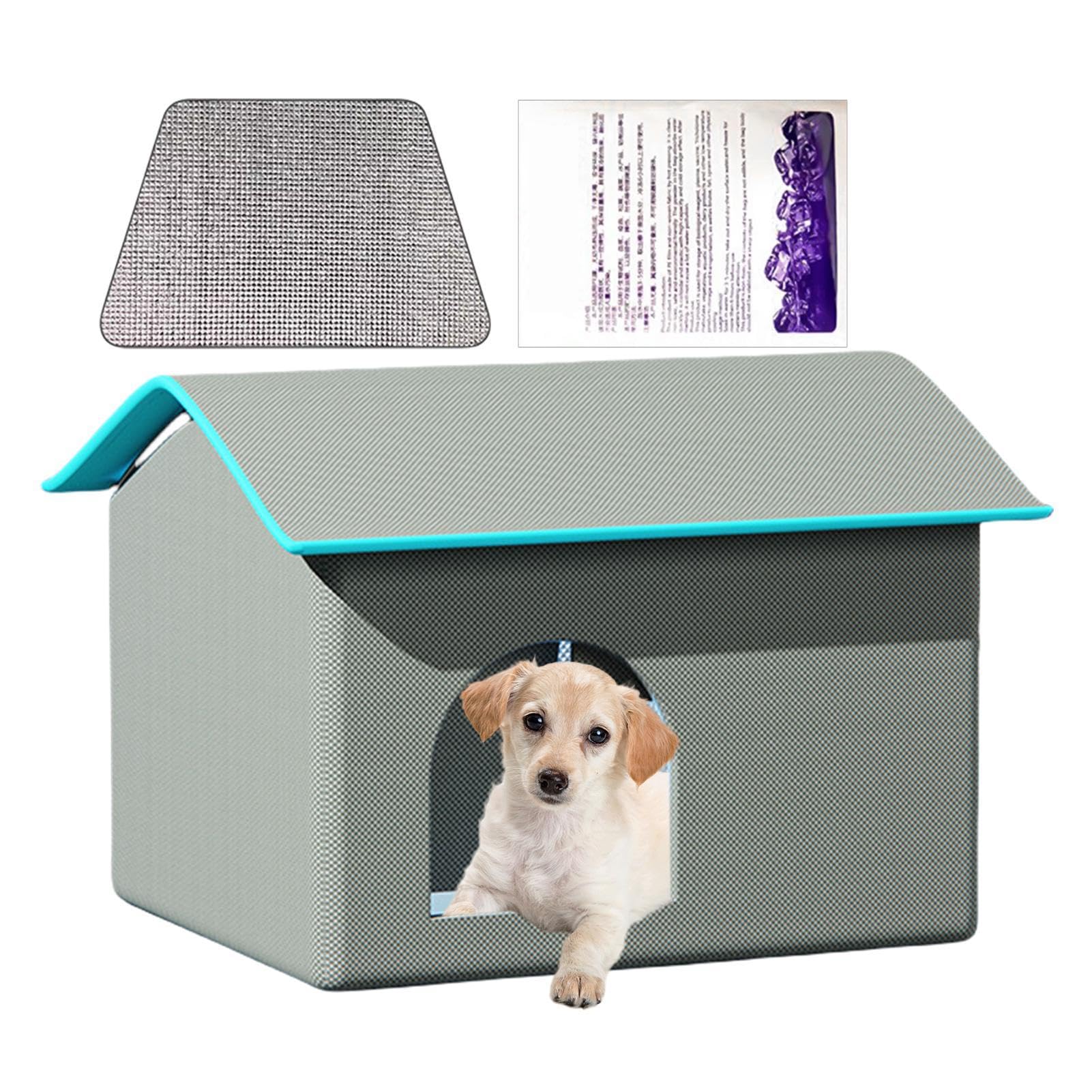 Casa Aire Acondicionado para Gatos, Resistente a Mordeduras, Resistente al | agua, Enfriamiento A Largo Plazo, Cueva para Mascotas con 9 Bloques de Hielo para Cachorros, Casa Refrescante para Gatos