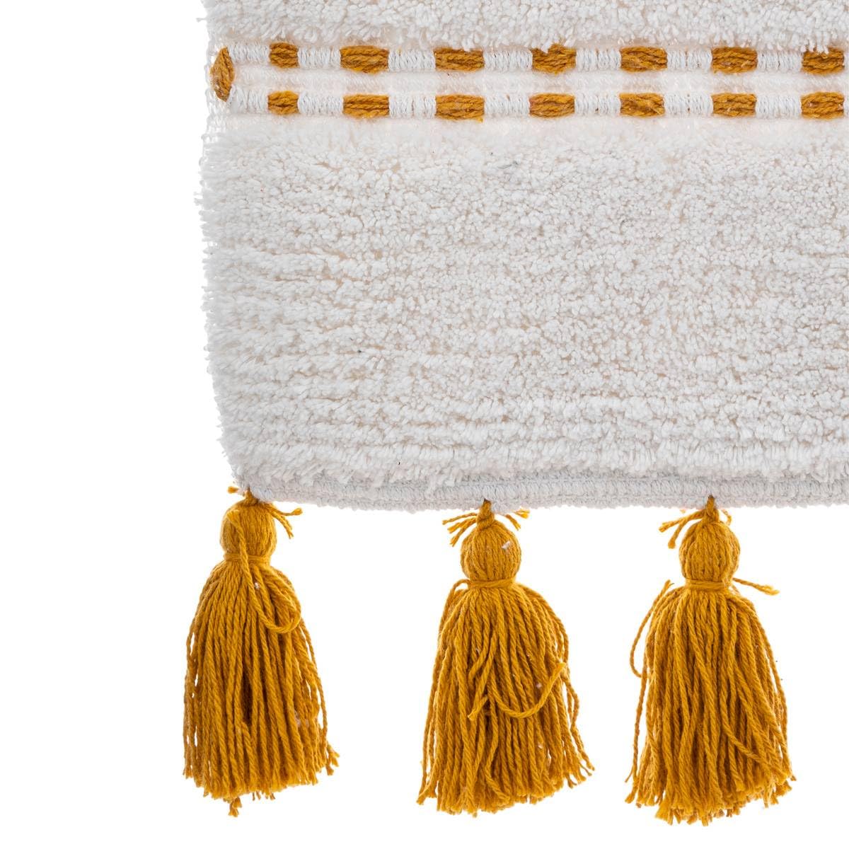 Five - Tappeto da bagno in cotone con pompon Ocra 50 x 75 cm