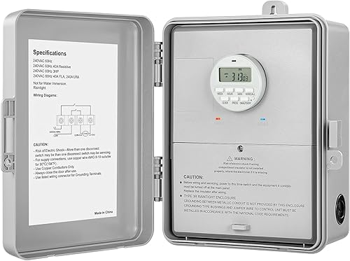 Miniatura 13 de SURAIELEC Temporizador de piscina, temporizador de bomba mecánica de 24 horas, 40 amperios, 120, 240, 277 VAC, carcasa de metal resistente al aire