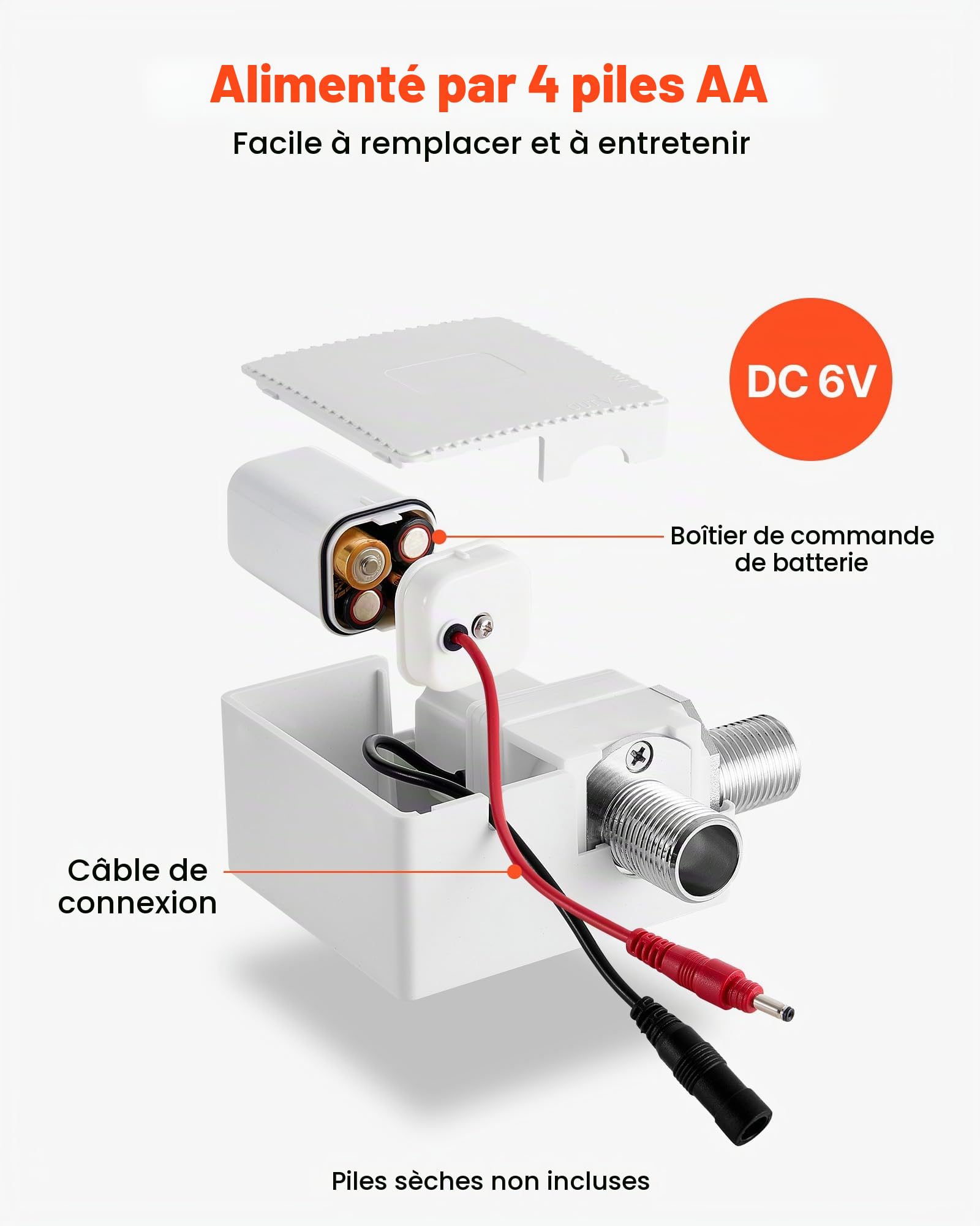VEVOR Robinet Automatique sans Contact, Mitigeur de Lavabo à Capteur de Mouvement, Robinetterie d'Eau Froide, Fonctionne sur Piles, pour Tuyau de 9,5 mm, Bar Cuisine Salle de Bain, Chromé Argenté