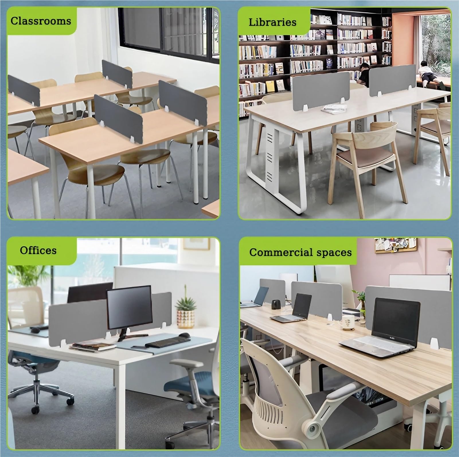 Set di divisori da scrivania blu, 2 pezzi pannello acustico e protezione per starnuti, divisorio per ufficio per casa, scuola o reception (30 x 100 cm) per migliorare la riduzione del rumore.