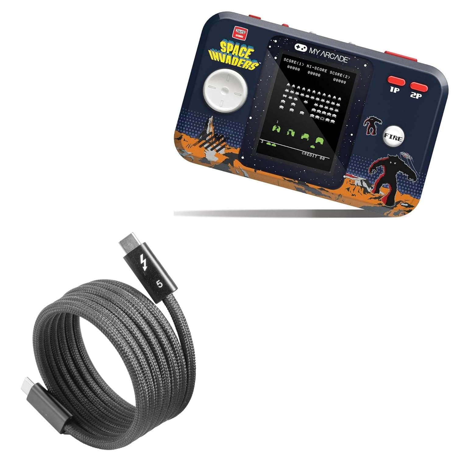 BoxWave Cable Compatible with My Arcade Space Invaders Pocket Player Pro (2.75 in) - SnapWrap Thunderbolt 5.0 Cable (5ft 240W), Magnetic Self-Coiling Nylon Braided Retractable - Jet Black